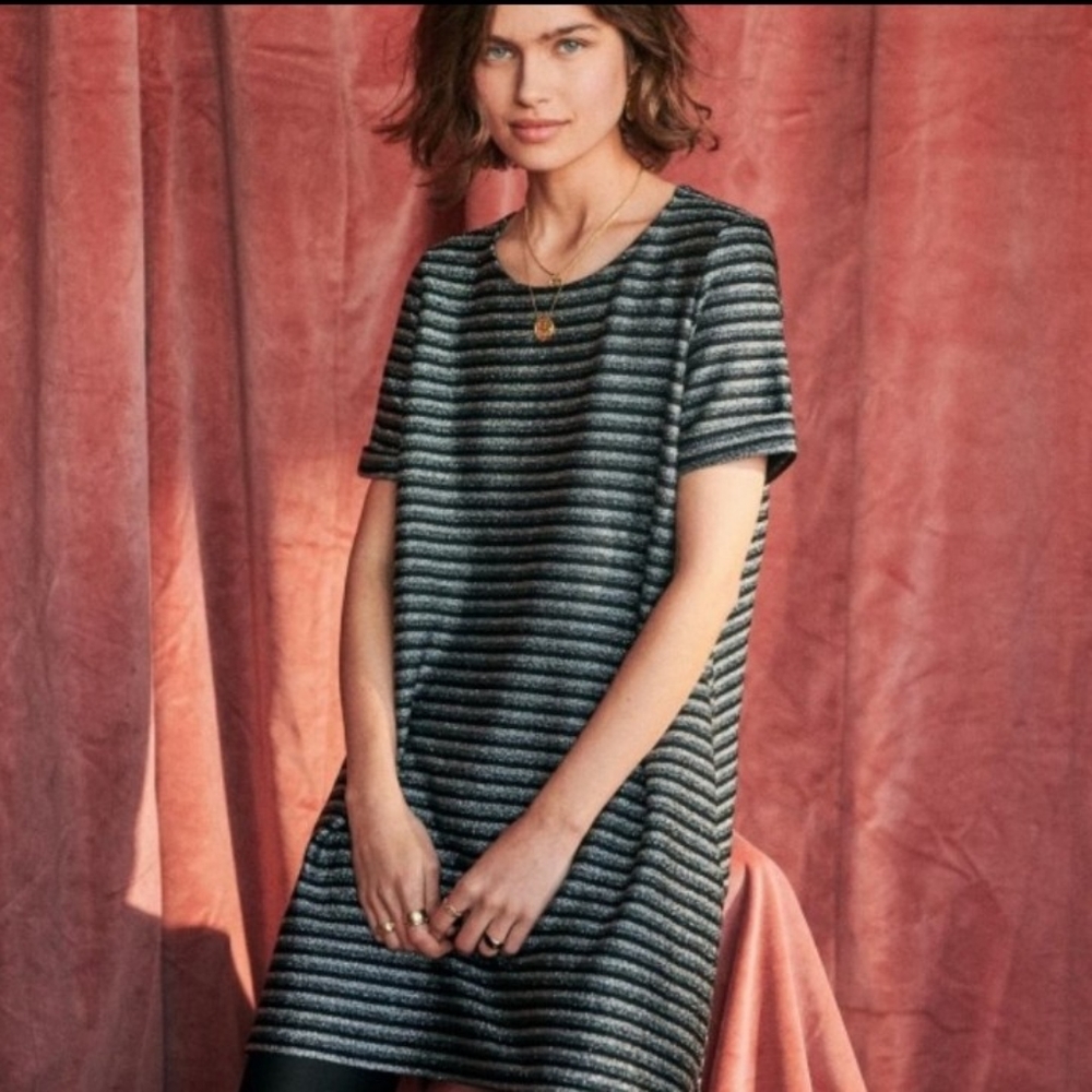 Sezane metallic stripped swing dress.  Small